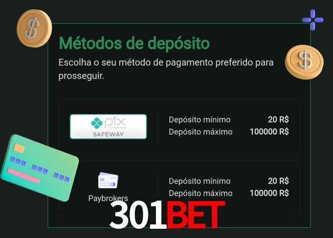 O cassino 301bet oferece uma grande variedade de métodos de pagamento